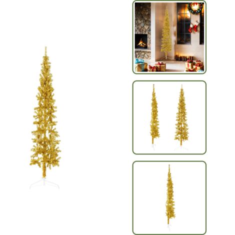 Albero di Natale Salvaspazio - vidaXL Albero Natale Artificiale Sottile a Metà con Supporto Oro 180cm - Albero di Natale per Casa