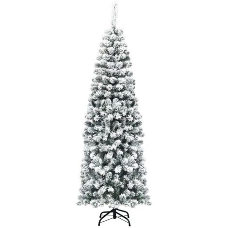 Albero di Natale slanciato innevato 180cm con base flessibile e foglie spesse