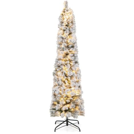 Albero di Natale slim 180cm, pre-illuminato con 150 luci bianche calde e 373 rametti