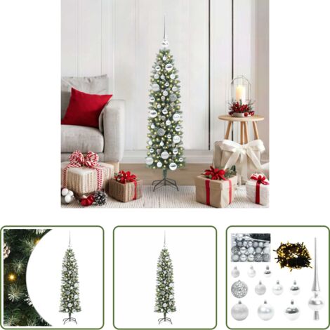 Albero di Natale slim -  Albero di Natale Artificiale Sottile Verde e Bianco 120 cm