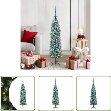 Albero di Natale slim -  Albero di Natale Artificiale Sottile Verde e Bianco 120 cm