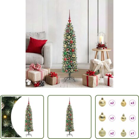 Albero di Natale slim -  Albero di Natale Artificiale Sottile Verde e Bianco 120 cm