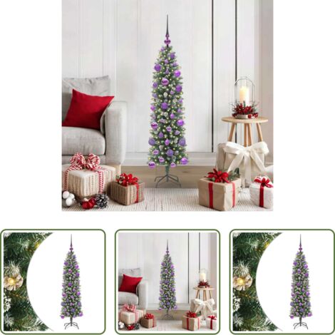 Albero di Natale slim -  Albero di Natale Artificiale Sottile Verde e Bianco 120 cm