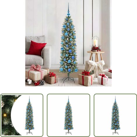Albero di Natale slim -  Albero di Natale Artificiale Sottile Verde e Bianco 150 cm