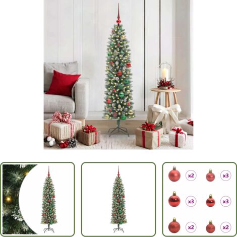 Albero di Natale slim -  Albero di Natale Artificiale Sottile Verde e Bianco 150 cm