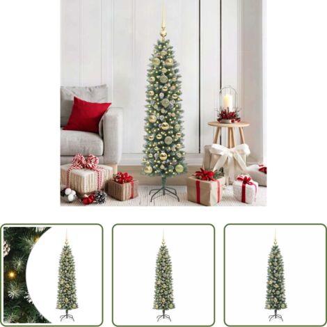 Albero di Natale slim -  Albero di Natale Artificiale Sottile Verde e Bianco 150 cm