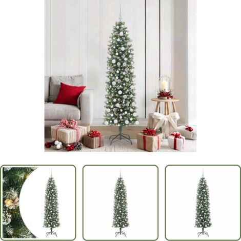 Albero di Natale slim -  Albero di Natale Artificiale Sottile Verde e Bianco 180 cm