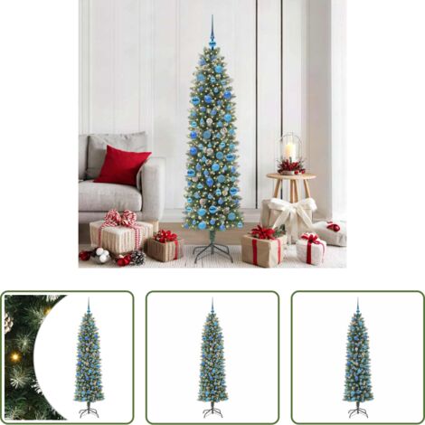 Albero di Natale slim -  Albero di Natale Artificiale Sottile Verde e Bianco 180 cm
