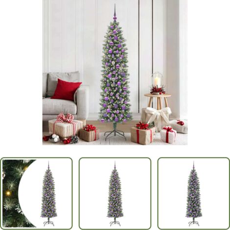 Albero di Natale slim -  Albero di Natale Artificiale Sottile Verde e Bianco 180 cm