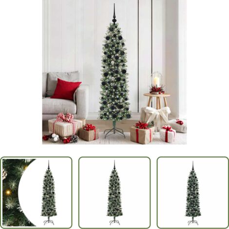 Albero di Natale slim -  Albero di Natale Artificiale Sottile Verde e Bianco 180 cm