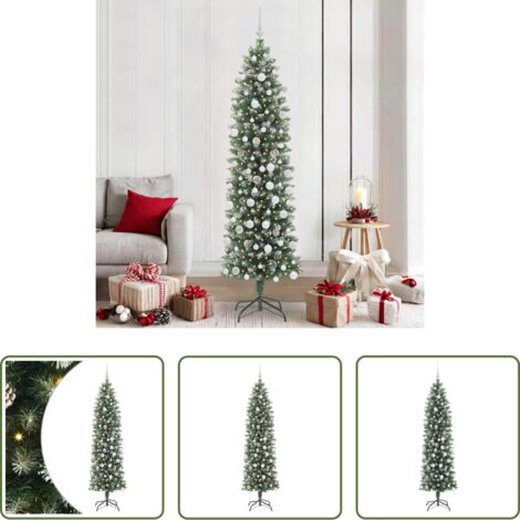 Albero di Natale slim -  Albero di Natale Artificiale Sottile Verde e Bianco 210 cm