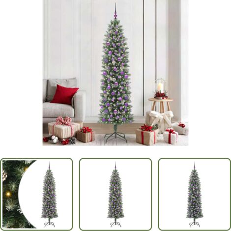 Albero di Natale slim -  Albero di Natale Artificiale Sottile Verde e Bianco 210 cm