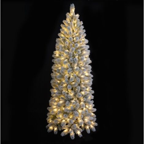 Albero di Natale slim Bianco Innevato alto 180 con 220 luci led incorporate folto con 369 punte elegante apertura ad ombrello