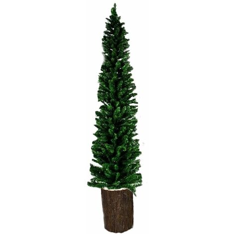 Albero di natale slim con tronco in legno vero cm 135 165 195 225 255 verde stretto alto decorazioni addobbi ambiente casa - MISURA: Albero con tronco cm 135
