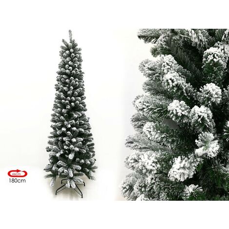 Albero di natale slim innevato cm 180 finto salvaspazio e artificiale