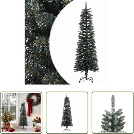 Albero di Natale sottile -  Albero di Natale Artificiale Sottile con Base Verde 150 cm PVC
