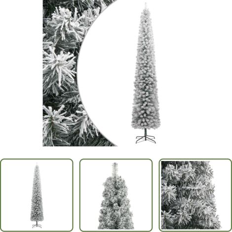 Albero di natale sottile -  Albero di Natale Sottile con Base e Neve Floccata 300 cm PVC