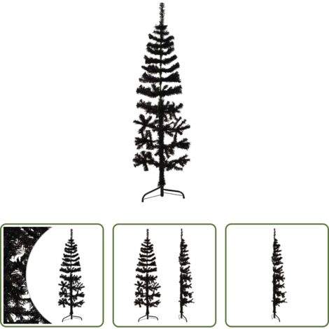 Albero di Natale Sottile -  Albero Natale Artificiale Sottile a Metà e Supporto Nero 120 cm