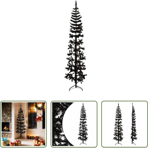 Albero di Natale sottile -  Albero Natale Artificiale Sottile a Metà e Supporto Nero 180 cm