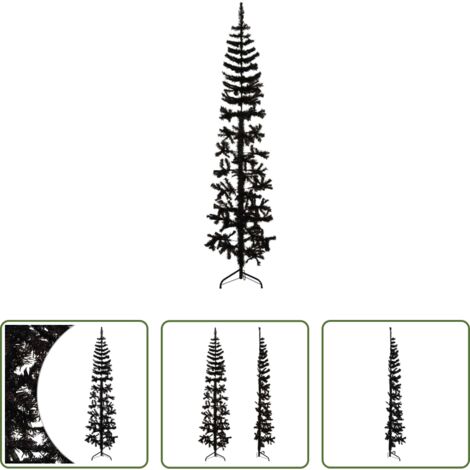 Albero di Natale Sottile -  Albero Natale Artificiale Sottile a Metà e Supporto Nero 210 cm