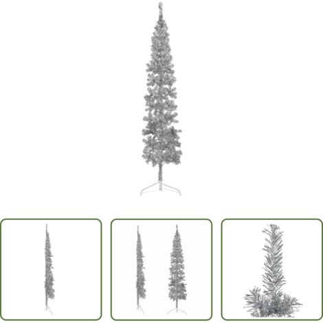 Albero di Natale Sottile -  Albero Natale Artificiale Sottile a Metà Supporto Argento 210cm
