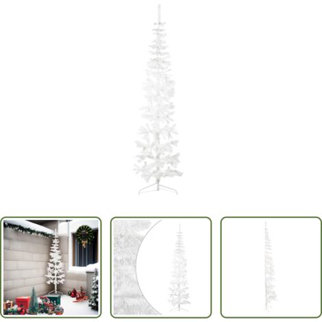 Albero di Natale Sottile -  Albero Natale Artificiale Sottile a Metà Supporto Bianco 210 cm