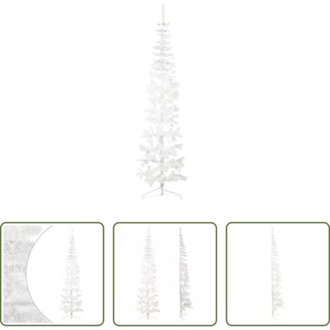 Albero di Natale Sottile -  Albero Natale Artificiale Sottile a Metà Supporto Bianco 240 cm