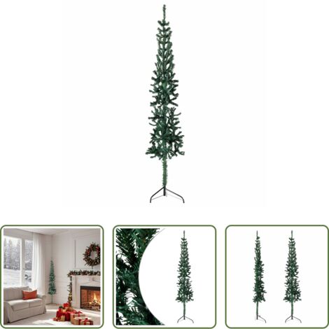 Albero di Natale sottile -  Albero Natale Artificiale Sottile a Metà Supporto Verde 150 cm