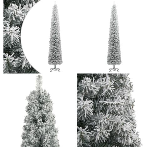 Albero di Natale Sottile con Base e Neve Floccata 300 cm PVC - Albero di natale sottile - Albero di natale con neve