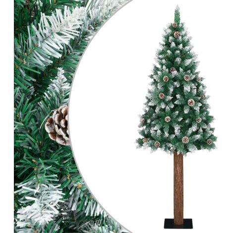 Albero di Natale Sottile con Legno Vero e Neve Verde 210 cm vidaXL
