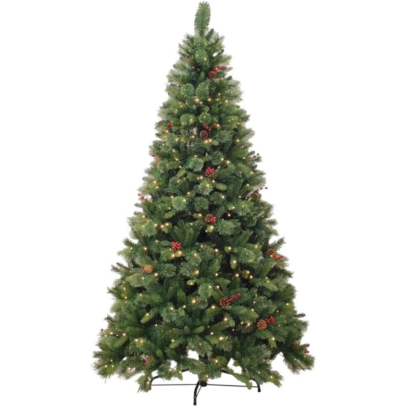 Image of Albero di natale verde cm 210 folto ad ombrello luci led pigne bacche