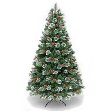 Albero di Natale verde con pigne, bacche di sorbo e punte innevate StarryLights 180 cm x 82 cm