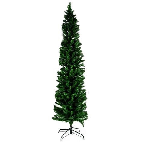 Albero di natale verde slim cm 225 pino stretto alto sottile addobbi pianta artificiale decorazione natalizia casa negozi
