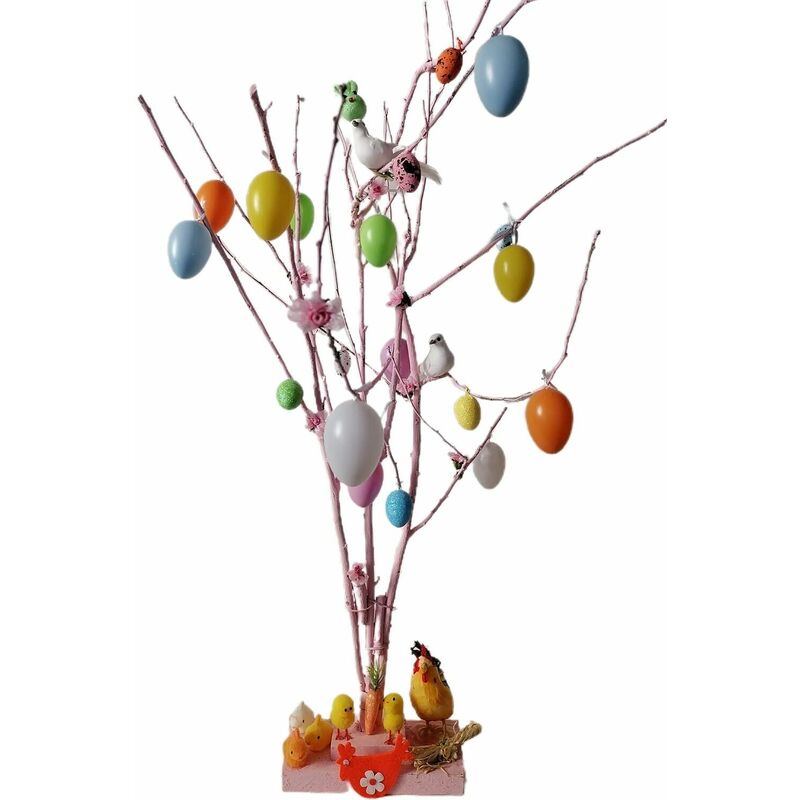 Image of Albero di Pasqua con addobbi pasquali uova coniglio pulcino colomba ramo decoro per casa ornamenti vetrina negozio - colorigenerali: rosa