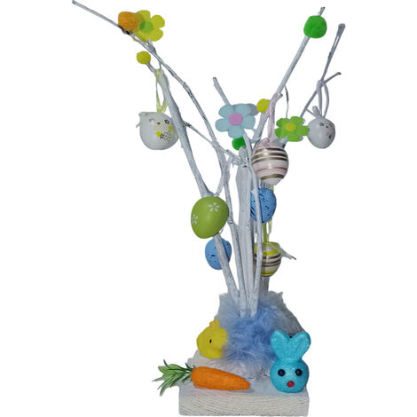 Albero di pasqua h35 rami con addobbi pasquali uova pulcini conigli decorazione casa in legno artigianale colorati - colorigenerali: BIANCO