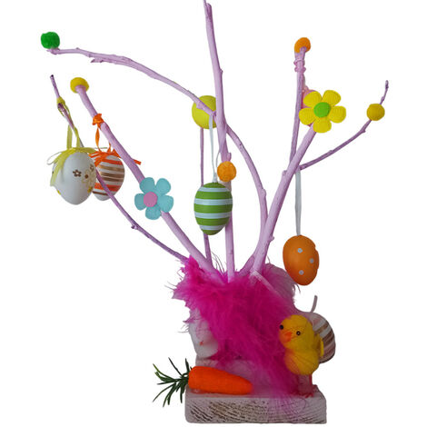 Albero di pasqua h35 rami con addobbi pasquali uova pulcini conigli decorazione casa in legno artigianale colorati - colorigenerali: ROSA