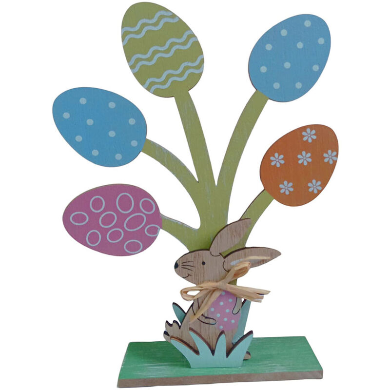 Image of Albero di pasqua per casa con coniglio e uova decorazioni pasquali arredo casa vetrine negozio in legno cm 23