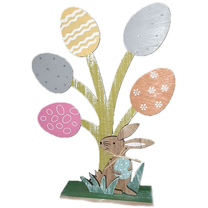 Image of Albero di pasqua per casa con coniglio e uova decorazioni pasquali arredo casa vetrine negozio in legno cm30