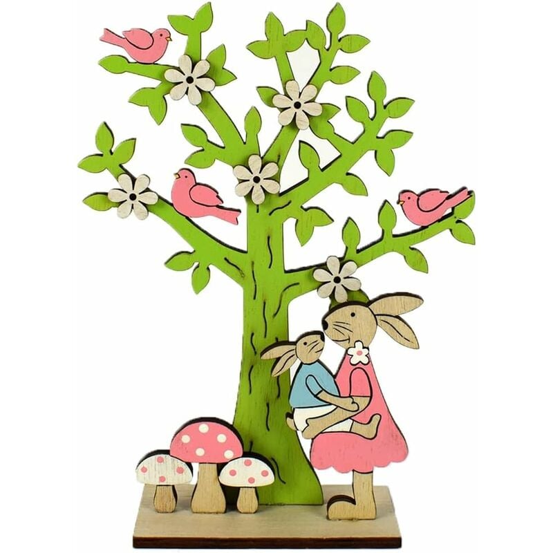 Image of Albero di Pasqua verde con coniglio colombe fiori marrone addobbi pasquali casa in legno decorazioni per vetrina negozio