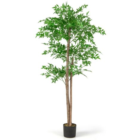 Albero finto 150cm con tronco in legno naturale e muschio secco, bamboo artificiale