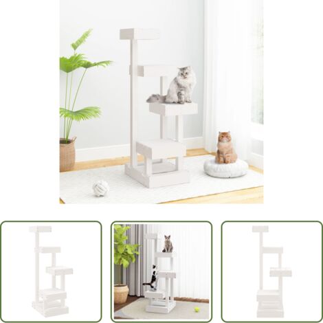 Albero in legno -  Albero per Gatti Bianco 45,5x49x103cm in Legno Massello di Pino