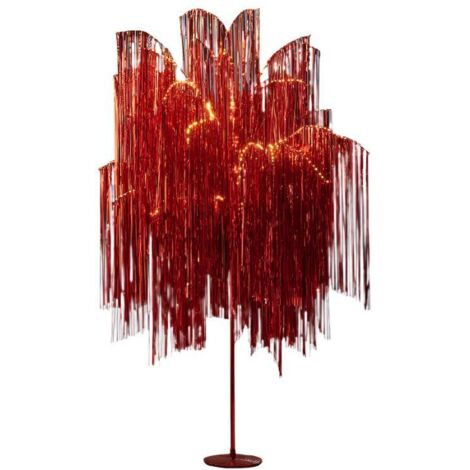 Albero luminoso rosso con frange e microled luce calda da interno ed esterno