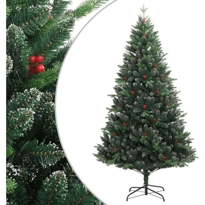 Albero Natale Artificiale Incernierato con Bacche Rosse 120 cm Vidaxl