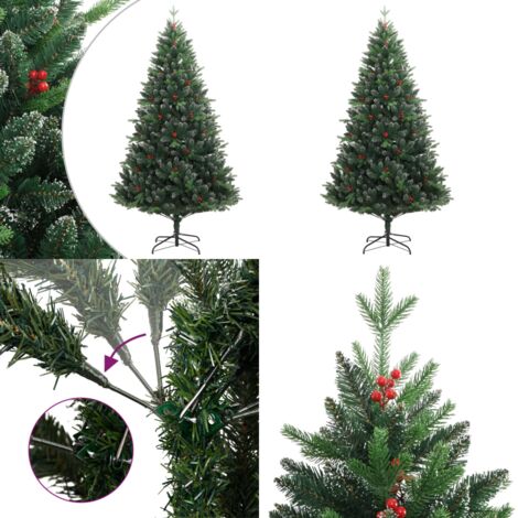 Albero Natale Artificiale Incernierato con Bacche Rosse 150 cm - Albero di Natale Incernierato - Albero di Natale con Bacche Rosse