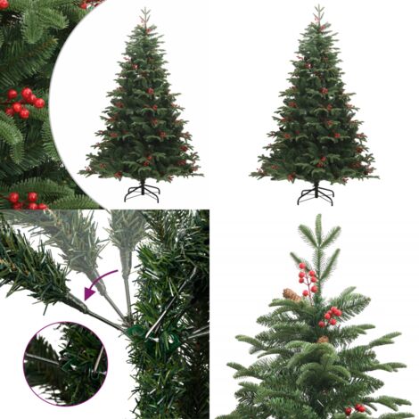 Albero Natale Artificiale Incernierato con Pigne e Bacche 210cm - Albero di Natale incernierato - Albero di Natale con pigne e bacche