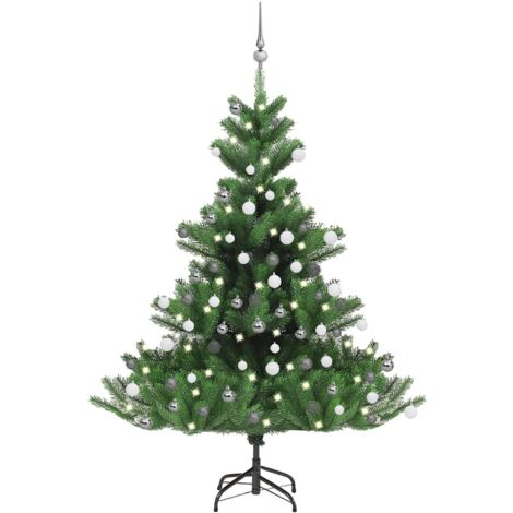 Albero Natale Artificiale Nordmann LED Palline Verde 150 cm