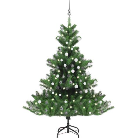 Albero Natale Artificiale Nordmann LED Palline Verde 180 cm