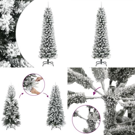 Albero Natale Artificiale Sottile Neve Floccata 180cm PVC e PE - Albero di Natale sottile - Neve floccata