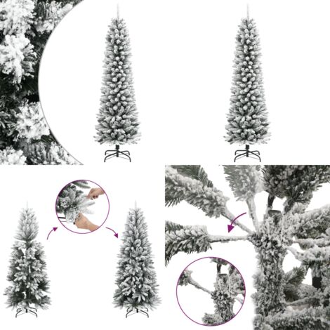 Albero Natale Artificiale Sottile Neve Floccata 240 cm PVC e PE - Albero di Natale sottile - Neve floccata