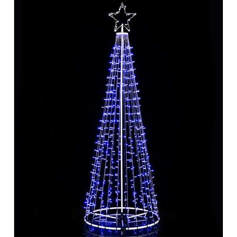 Albero Natale Luminoso 224 cm 592 LED BLU 8 Giochi Luce in Metallo per Esterno
